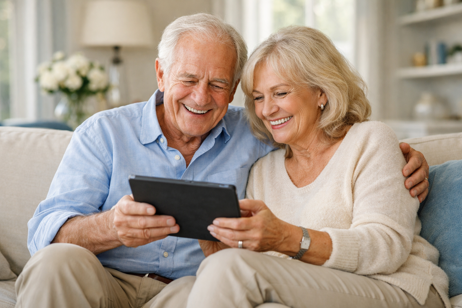 זוג מבוגר נהנה מטכנולוגיה יחד